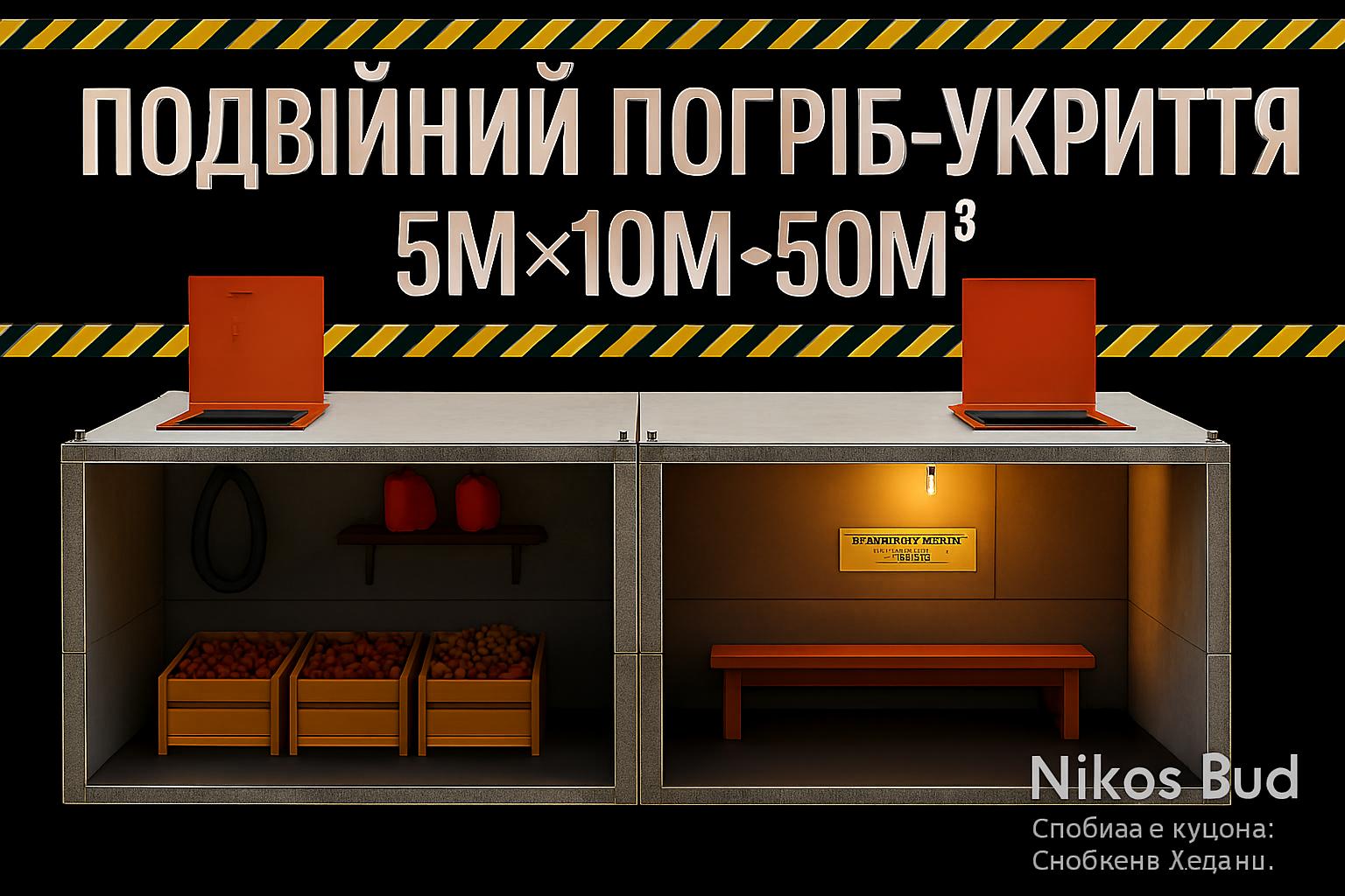 Погріб-укриття (льох) бетонний подвійний 50 м³ - Зображення 2