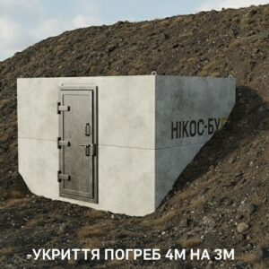 Погріб (льох)-укриття 4 на 3м. Протиосколкове укриття з посиленими захисно-герметичними дверима (бронедвері) для бомбосховищ від 50 Кпа (ДУ-І, ДУ-ІІ, ДУ-ІІІ, ДУ-ІV)